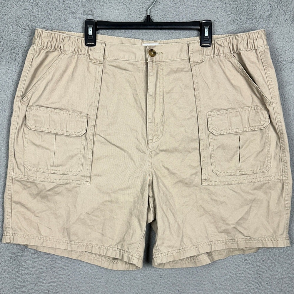 Croft Barrow Shorts Mens 44 Tan Khaki Cargo Safari Utility Pockets Stretch Waist